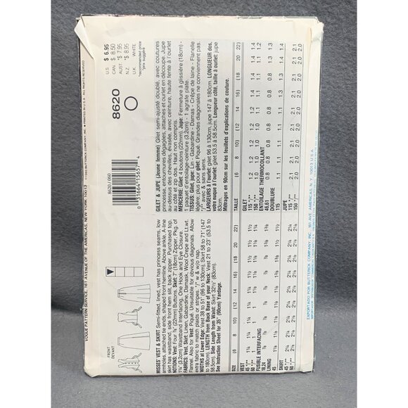 Vintage Vogue Ultra EZ Skirt Vest Pattern 8620 Size 6-10 uncut - Picture 2 of 2